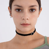 ビンテージオーバルループオンブラックニットチョーカー/Vintage oval rope on black knit choker necklace