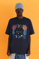 フラワーアーガイルTシャツ / チャコール
