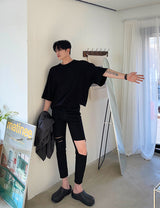 Round Neck Drop Shoulder Loose T-Shirt (6693244174454)
