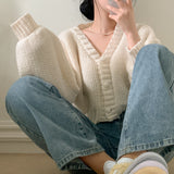 [3color] FLUID BALLOON V-NECK CARDIGAN