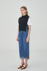 ストレートフィットロールアップエンブロイダリーデニムパンツ / STRAIGHT FIT ROLL UP EMBROIDERY DENIM PANTS [6863]