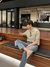 オンスリネン3ボタンカラー半袖ニットウェア / Oz Linen 3 Button Collar Short-Sleeved Knitwear (5 colors)