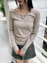 Heat unbuttoned off-shoulder snap totto button long-sleeved t-shirt