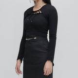 ribbon cardigan set black