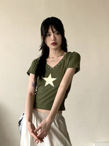 ヒッシャーY2Kスターアイレットフード半袖Tシャツ / Hisher Y2K Star Eyelet Hooded Short Sleeve T-shirt