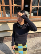 チェックレオパードニットミニスカート