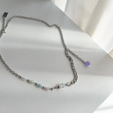 パステルオパールライトパープルビーズボール2ウェイドロップネックレス/fer Pastel Opal Light Purple Beads Ball Two-Way Drop Necklace