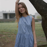 ボタンシャーリングロングドレス / Button shirring long dress