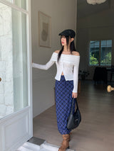 Kimo y2k retro check long skirt