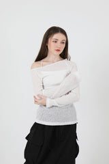 シースルーバックスリットロングスリーブニット / See-Throught Back Slit Long Sleeve Knit White