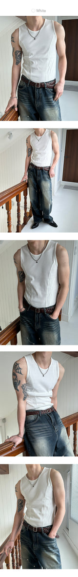 [MUSCLE FIT] Double cutting sleeveless(3color)