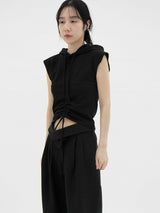 シャーリングスリーブレスフード / Shirring sleeveless hood (2color)