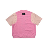 レザースリーブケーブルニットセーター/[UNISEX] Leather-Sleeve Cable-Knit Sweater (Pink)