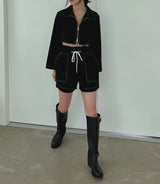 ステッチリネンクロップジャケット/Stitched Linen Crop Jacket (3color)