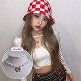 Adorable Ribbon Pearl Choker Necklace - Gold