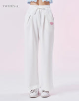 Heart Patch Pintuck Detail Wide Banding Pants 3 Color