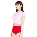 ロゴクロップスパンショートスリーブTシャツ/crevy logo crop spandex short sleeve tee (light pink)