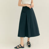 コットンプリーツAラインスカート / Cotton Pleats A-Line Long Skirt (Black)