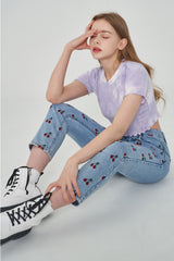 ストレートフィットチェリー刺繍デニムパンツ/ STRAIGHT FIT CHERRY EMBROIDERY DENIM PANTS [6851]