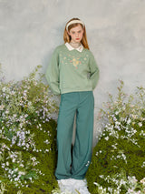 フラワーエンブロイダリーカラースウェットシャツ / Flower Embroidered Collar Sweatshirt