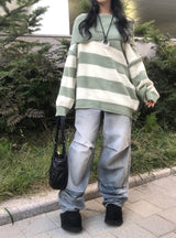 Off-shoulder Oversized Fit Stripe Knitwear