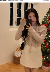 Rose Boat Neck Knit T-shirt + Tie Set (5color)