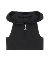 レースアップホルターフードニットノースリーブ / LACE-UP HALTER HOODED KNIT SLEEVELESS (BLACK)