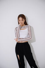 ラインブラックホールメッシュクロップTシャツ / TOP(9369) Line Black Hole Mesh Crop Tee