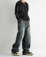 Vintage brush blue denim pants
