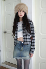 ダイアゴナルデニムアンバランスミニスカート / Diagonal denim unbalanced mini sk
