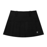 DVRK PRIVÉ ローライズ ストライプ プリーツ ミニ スカート - ブラック