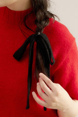 wool ribbon hair strap - black