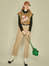 Sheep Embroidered Vest (Brown) (6643892879478)