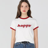 Happy two-tone crop T shirts [Red] (6535244284022)