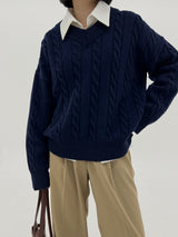 ウールビッグツイストV-ネックニット / Wool big twist V-neck knit (6color)
