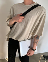 Round Neck Drop Shoulder Loose T-Shirt (6693244174454)