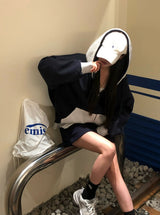 [BELLIDE MADE] ツートーンウールボクシーフードジップアップ