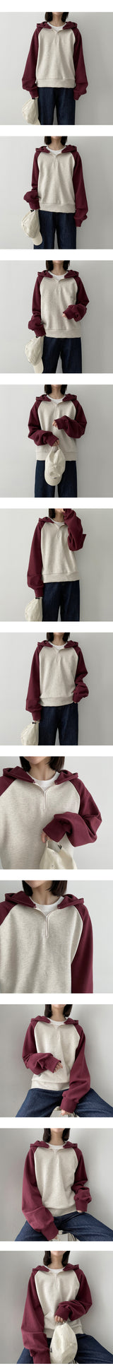 ゼンカラーラグランハーフジップアップフーディー/Zen color raglan half zip-up hood