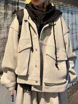 ウォームフーデッドニットジップアップ/Warm hooded knit zip-up