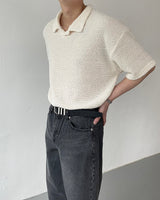 AT cornerヘアリーVネック半袖襟付きニット/ AT corner Hairley V-collar Knitwear (3 colors)