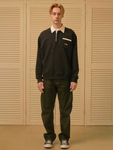 スクワッド ストライプテリーカラー ジップアップ/SQUAD STRIPE TERRY COLLAR ZIPUP (BLACK)