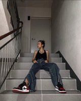 ワイドフィットスリットミディアムブルーデニムパンツ/WIDE FIT SLIT MEDIUM BLUE DENIM PANTS [16634]