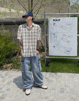 No.0305 S linen check half SHIRT (3color)