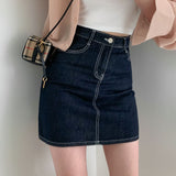 コントラストスティッチデニムミニスカート / Contrast Stitch Dark Blue Denim Mini Skirt