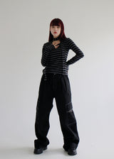 ストライプスカーフセットTシャツ/Stripe scarf set T-shirt (2color)