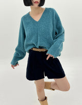 Vネックブラッシュアルパカニット/V-neck brush alpaca knit (2color)