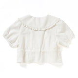 ラッフルカラークロップブラウス / RUFFLE COLLAR CROP BLOUSE_WHITE
