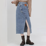 Crew Unbalanced Denim Long Skirt (6600188002422)