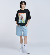 ベイビーフェイスフラワーガーデンガール半袖Tシャツ BLACK