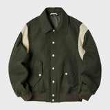 WOOL BLENDED VARSITY PADDING JACKET (KHAKI) (6627481747574)